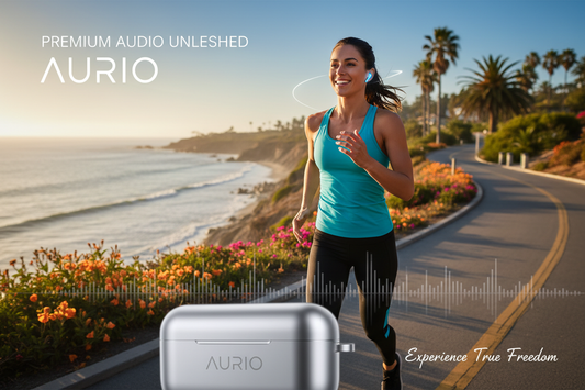 Person using wireless earbuds while exercising